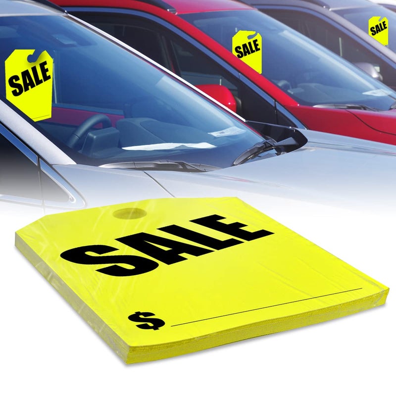 Versa-Tags Car Mirror Hang Tags - 8.5"" x 11.5""  Slogan-Sale  Pack of 50  Perfect for Auto Dealership Supplies & Car Lots Fluorescent Yellow Color - Image 4